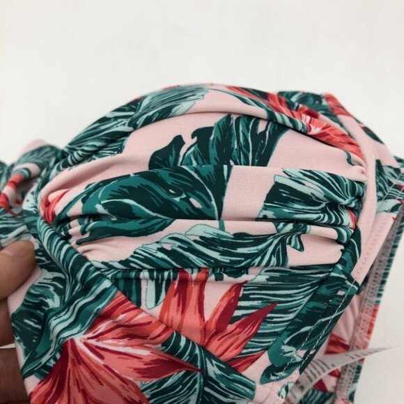House of Fraser pink green palm floral  bikini top size 12 tie neck - Picture 6 of 16